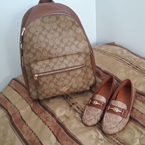 Coach backpack and driving shoes